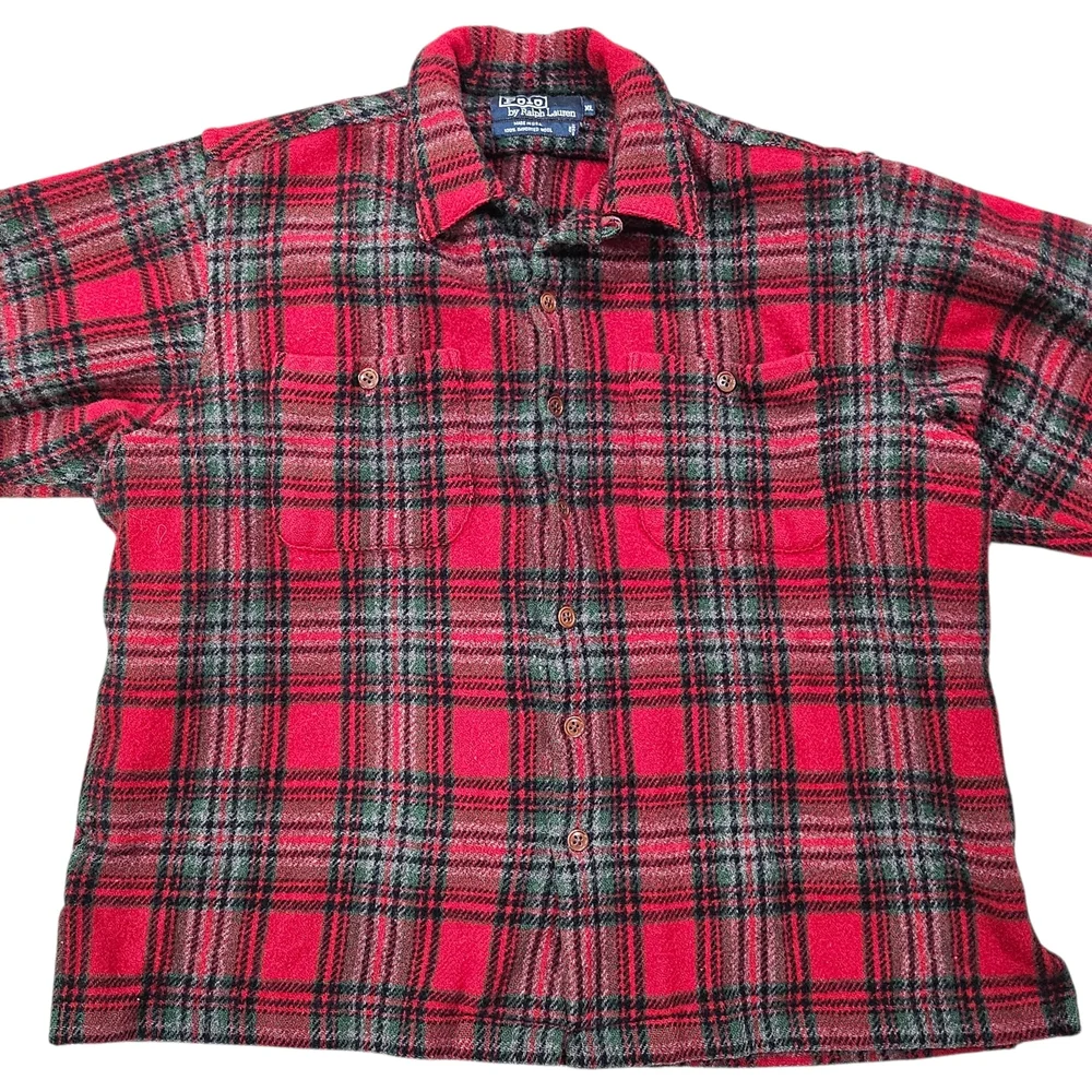 VTG Polo Ralph Lauren 100% Wool Plaid Flannel‎ Shirt Jacket L XL USA
